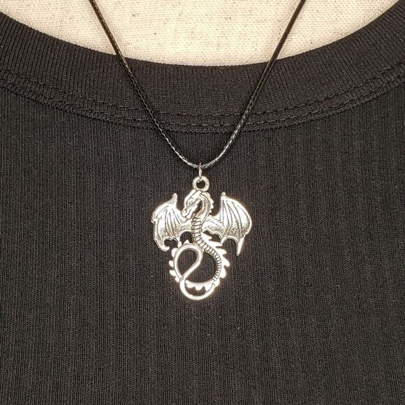 Silver Toned Dragon Charm Necklace - Picture 4 of 6